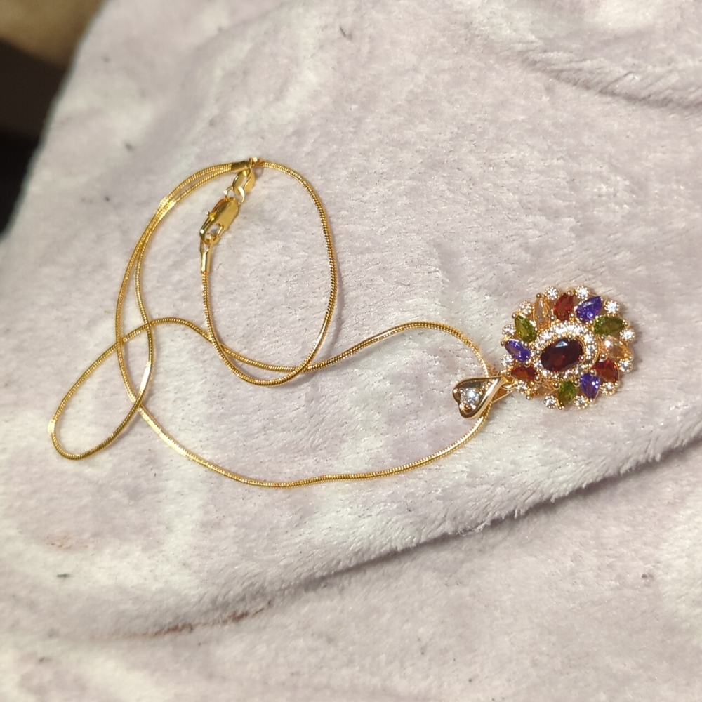 Gold plated chain and pendant beautiful diamond circle of hope life faith trust